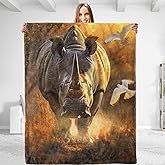 dhakalrlde Tropical Rhino Throw Blanket - Soft Plush, Lightweight, Warm, Fuzzy Anti-Pilling Flannel Blanket for Bedroom, Couch, Travel, Sofa - Comfy for Men and Women 50in×60in