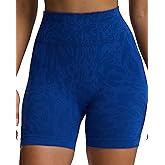 Aoxjox Seamless Camo Scrunch Workout Biker Shorts for Women Tummy Control High Waisted Athletic Gym Running Yoga Short 5"