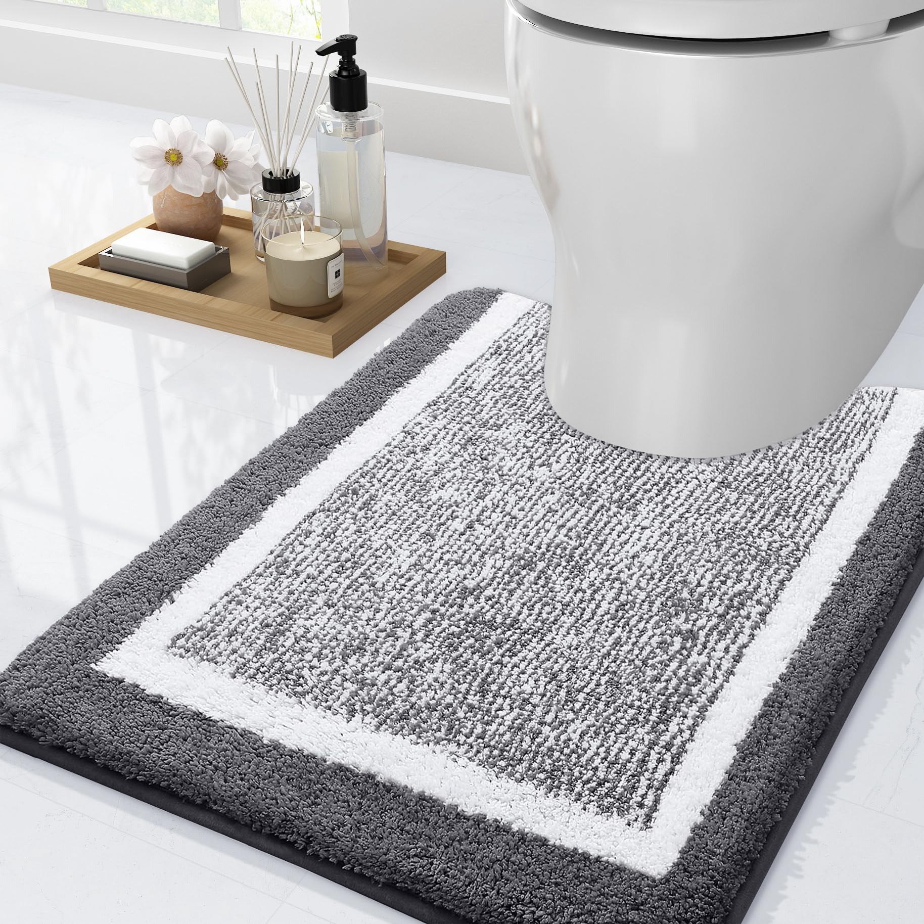 smiry Microfiber Non-Slip Bath Mats for Bathroom, Extra Soft Absorbent Bathroom Mats Rugs, Machine Washable Quick Dry Floor Mats, 50 x 60 cm, Dark Grey