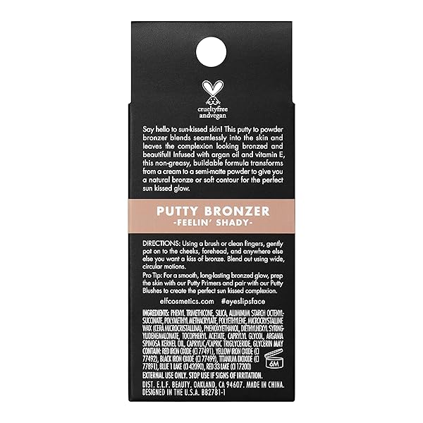 E.L.F. PUTTY BRONZER, CREAMY & HIGHLY PIGMENTED FORMULA, CREATES A LONG-LASTING BRONZED GLOW, INFUSED WITH ARGAN OIL & VITAMIN E, FEELIN’ SHADY, 0.35 OZ (10G)
