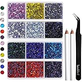 Hotfix Rhinestones Mixed 12 Colors, SS6 Rhinestones for Crafts Clothes, Hotfix Crystals with 1 Tweezers and 2 Wax Pencils