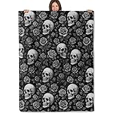 Gothic Skull Rose Blanket Soft Lightweight Flannel Throw Blanket for Living Room Bedding Travel Home Decor Cozy 50x60 Inch Blankets Gifts for Adults Kids Women Men