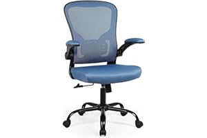 Moustache Swivel Office Chairs with Flip-up Arms Ergonomic Lumbar Support Breathable Mesh-Blue