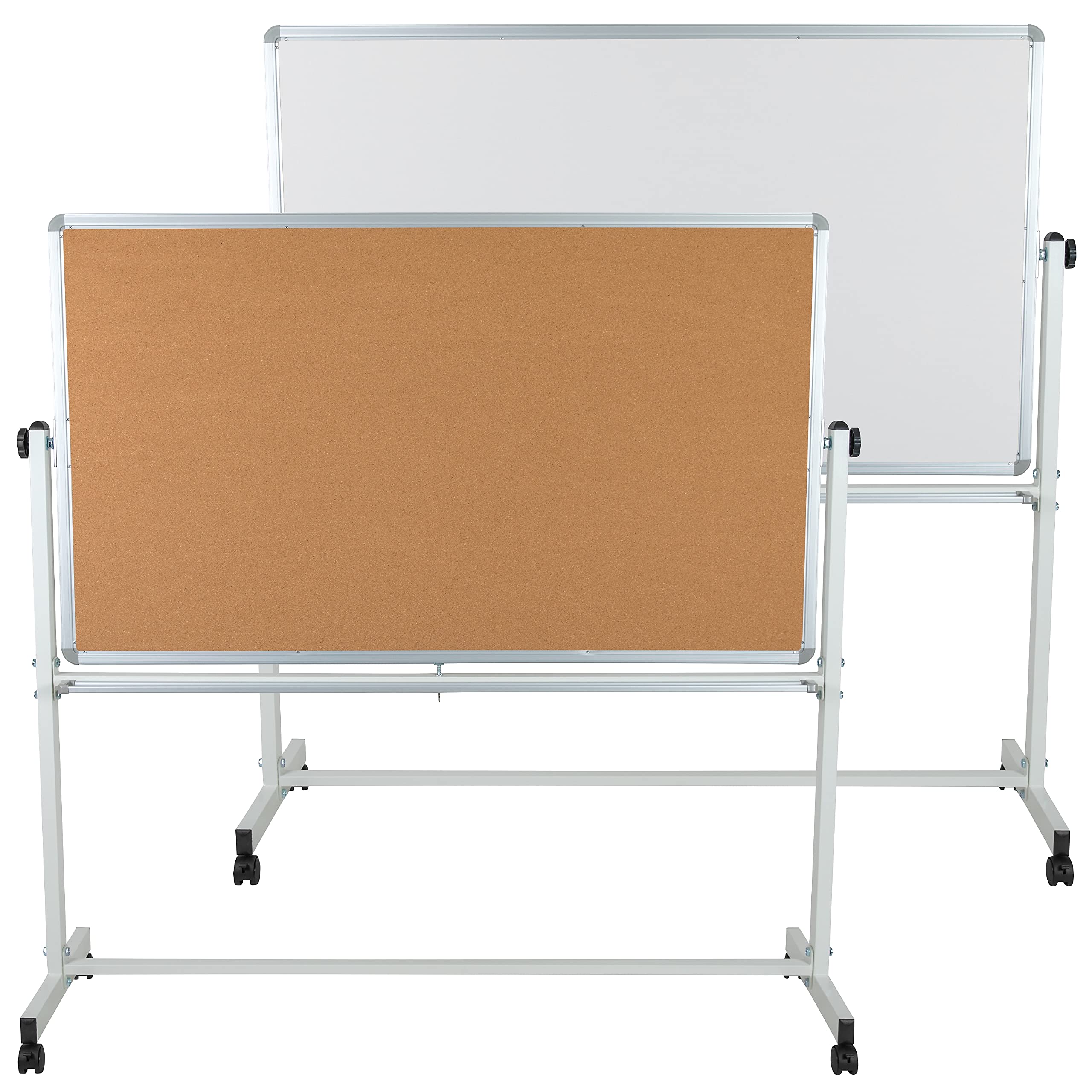 Photo 1 of **FRAME ONLY**Flash Furniture HERCULES Series 62.5"W x 62.25"H Reversible Mobile Cork Bulletin Board and White Board with Pen Tray