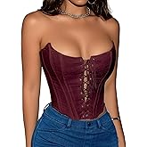 Benfoly Black Corset Tops for Women Strapless Backless Lace-Up Bustier Crop Tank Top Sleeveless Sexy Summer Going Out Top Y2K