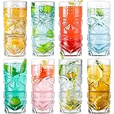 Wookgreat Tiki Glasses Set of 8, 14 oz Modern Bar Cocktail Glasses for Tropical Island Drinks and Hawaiian Parties