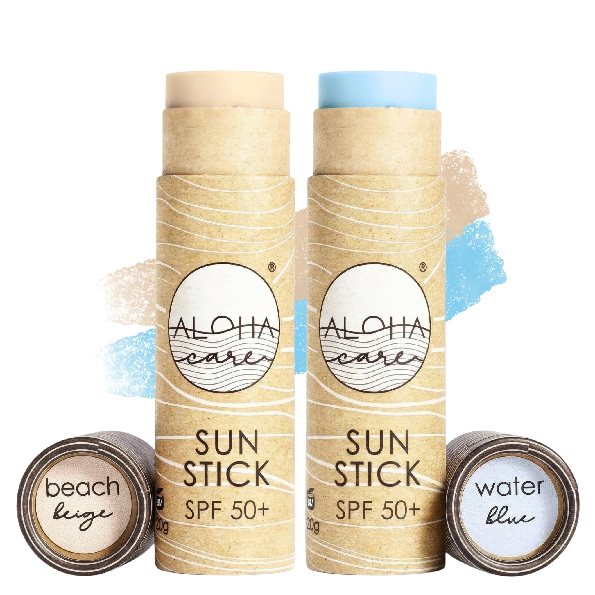 Aloha Sun Stick SPF 50+, Ideal for Water Sports & Surfing, Mineral Sunscreen Stick SPF 50 Face, Sunblock Stick, Sun Block Sticks for Face, SPF Stick, Zinc Stick Alternative Sunstick, 2pcs blue + beige