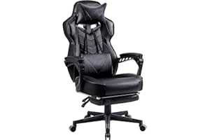 VONESSE Gaming Chair with Footrest,Big and Tall Gaming Chairs for Adults,Computer Chair for High Back and Massage,Reclining Gamer Ergonomic Office Desk Chair(Black)