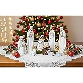 BrightRow 9 Pcs Christmas Nativity Scene Set 7.2 Inch Hand-Painted Resin Holy Family Figurines Nativity Scene Indoor Christmas Manger Statues Decorations for Indoor Home Table Mantel Display