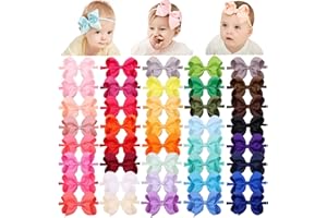 jollybows 40pcs 4inches Baby Girls Grosgrain Ribbon Hair Bows Headbands Nylon Elastic Hair Band Hair Accessories for Infants Newborn