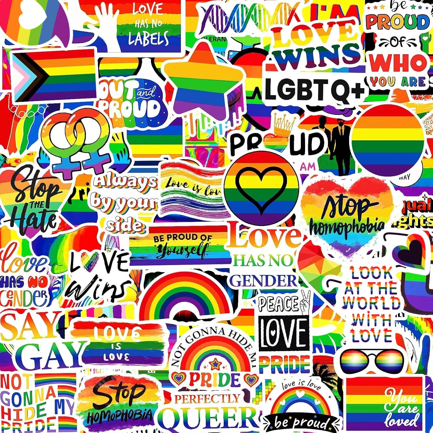 300PCS Gay Pride Stickers for LGBTQ, Waterproof Rainbow Stickers Pride Stuff Accessories Celebration for Parades Water Bottle Laptop Skateboard Phone Month Decorations(Non-Repetitive)