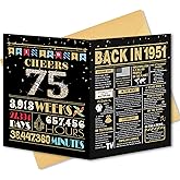 BGTCARDS 75th Birthday Card, 75th Birthday Decorations Women Men, Funny Gifts for Dad Mom, Back in 1951, Black Gold Card