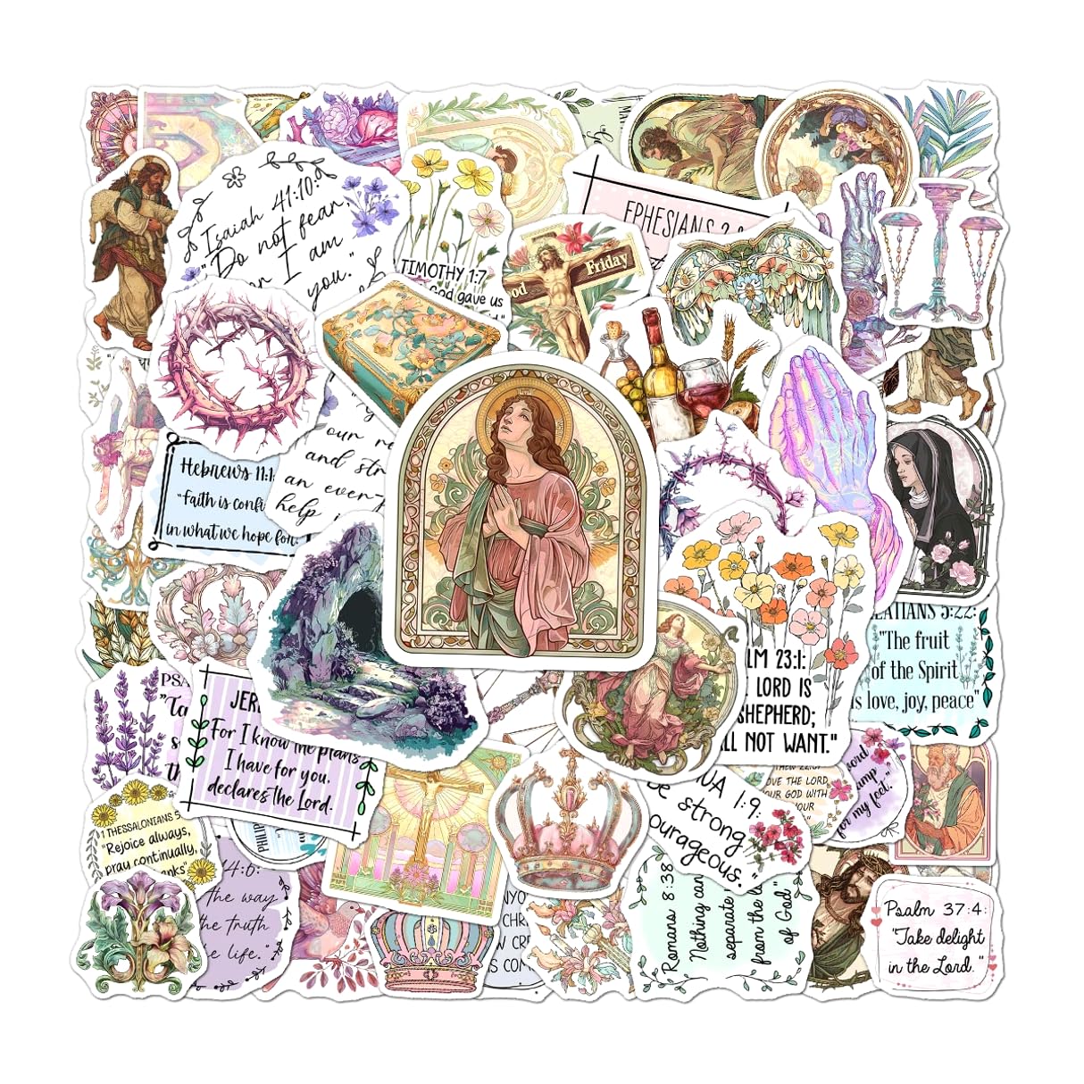 Photo 1 of 108 PCS Jesus Christian Bible Stickers, Waterproof Vinyl Religious Faith Stickers, Inspirational Scripture Decals for Laptops, Water Bottles, Journals, Notebooks, Ideal Christian