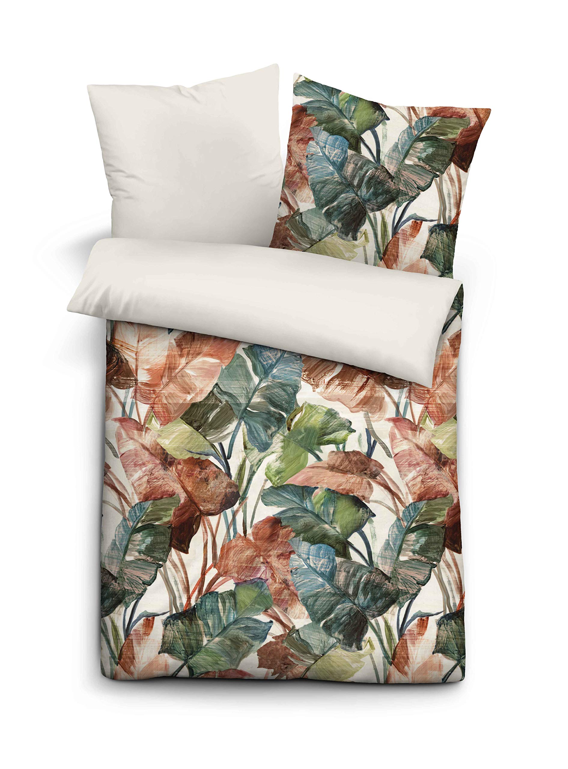 biberna 0646144 Bed Linen Set with Pillowcase Mako Cotton Satin 1x 135 x 200 cm and 1x 80 x 80 cm Spruce