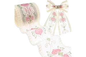 AIETSYEI Pink Lace Trim Ribbon 7 Yards Embroidery Floral Sewing Lace Trim Mesh Tulle Ribbon for Bridal Wedding Decorations