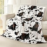 blunique Cow Print Blanket Ultra Soft Flannel Throw Blanket for Couch Bed, Cute Cozy Lightweight All-Season Fleece Blanket, Gift for Women & Girls, 50×60 Inches Black & White