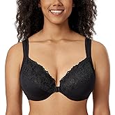 DELIMIRA Women's Front Closure Bras Plus Size Full Coverage Underwire Unlined Supportive Lace Bra