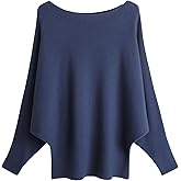 FULIER Women Oversized Boat Neck Batwing Sleeves Dolman Knitted Sweaters Lightweight Pullovers Tops One Size