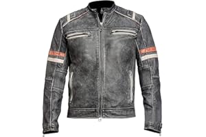 Jnriver Motorcycle Black Leather Jacket Men - Vintage Biker Cafe Racer Real Lambskin Black Mens Motorcycle Jackets