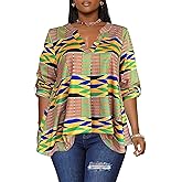 Afibi Women's Casual African V Neck Long Sleeve Tunic Tops