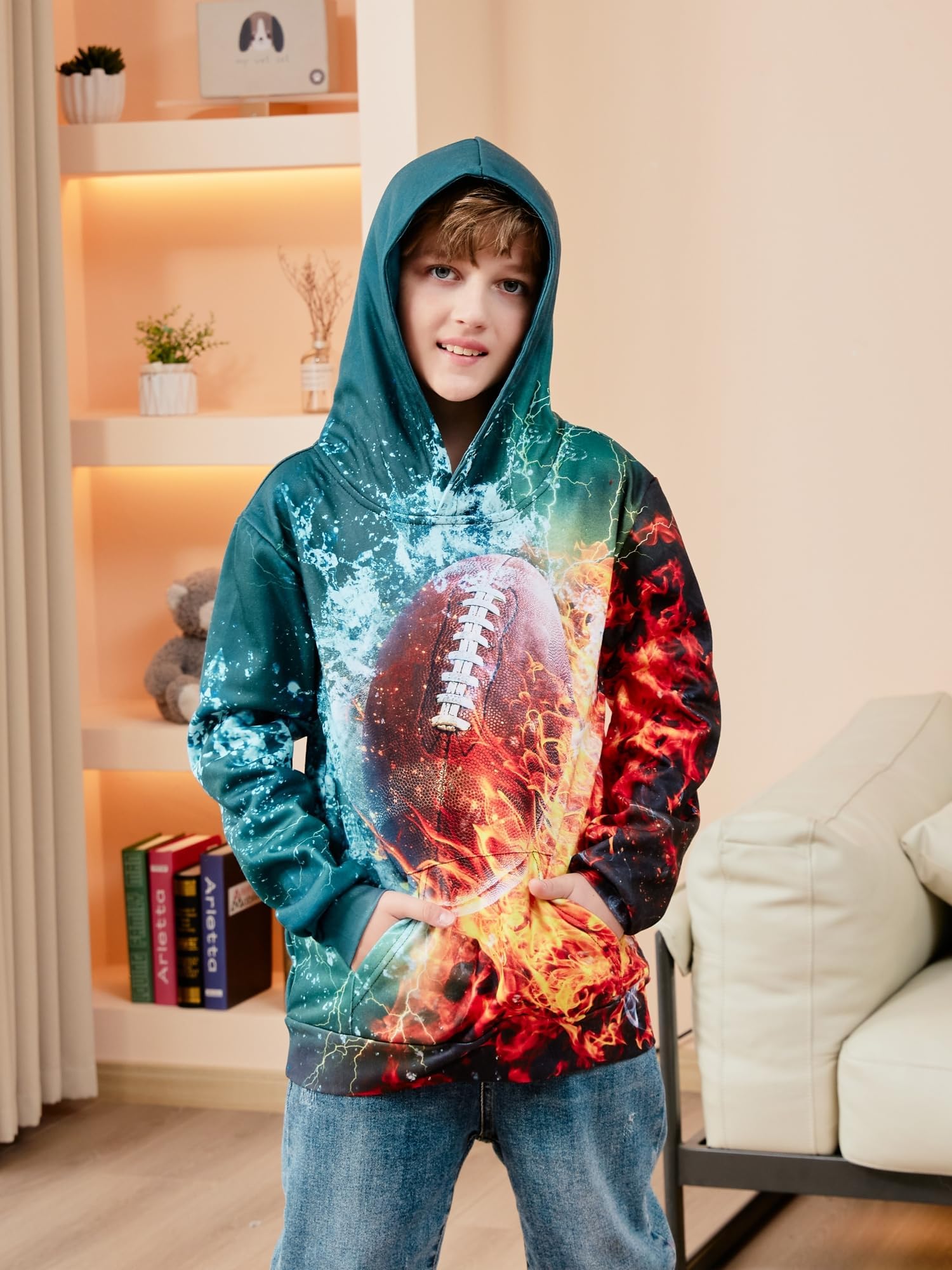 Idgreatim Kids 3D Graphic Pullover Hoodies Warm Thick Hooded Sweatshirt for Boys Girls 6-16 Years