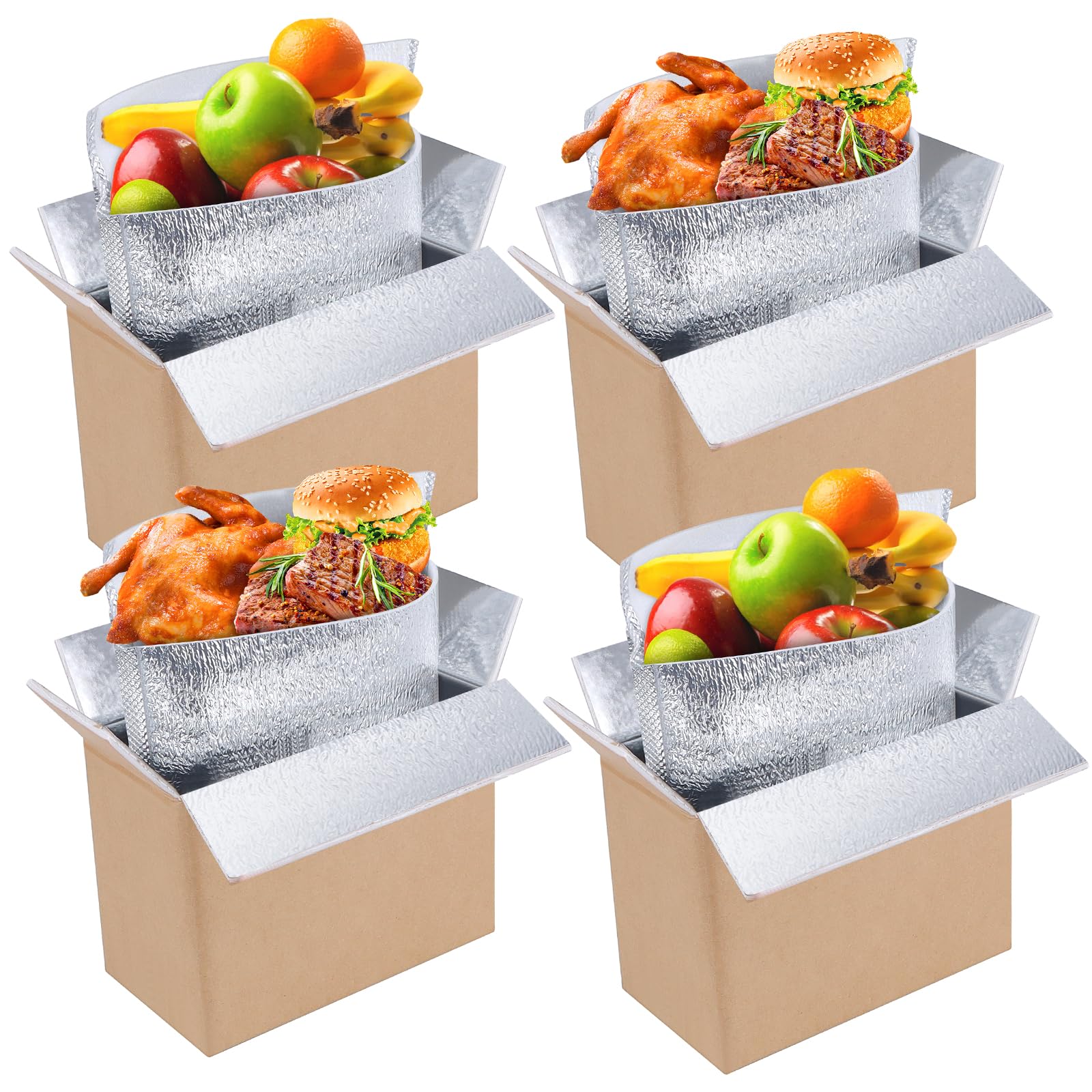 Photo 1 of 4 Pack Insulated Shipping Boxes with Aluminum Foil Liner, Styrofoam Cooler Shipping Boxes, Foam Cooler Cold Food Shipping Box Insulated Box for Travel Mailing Packing Delivery 8"x4"x6"