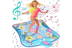 AZBFAN Dance Mat, Ocean-Themed Dance Game Toy Pad with LED Lights, Gift for Kids Girls 3-12, Adjustable Volume, Built-in Music, 5 Challenge Levels, Non-Slip & Foldable Rhythm Step Play Mat