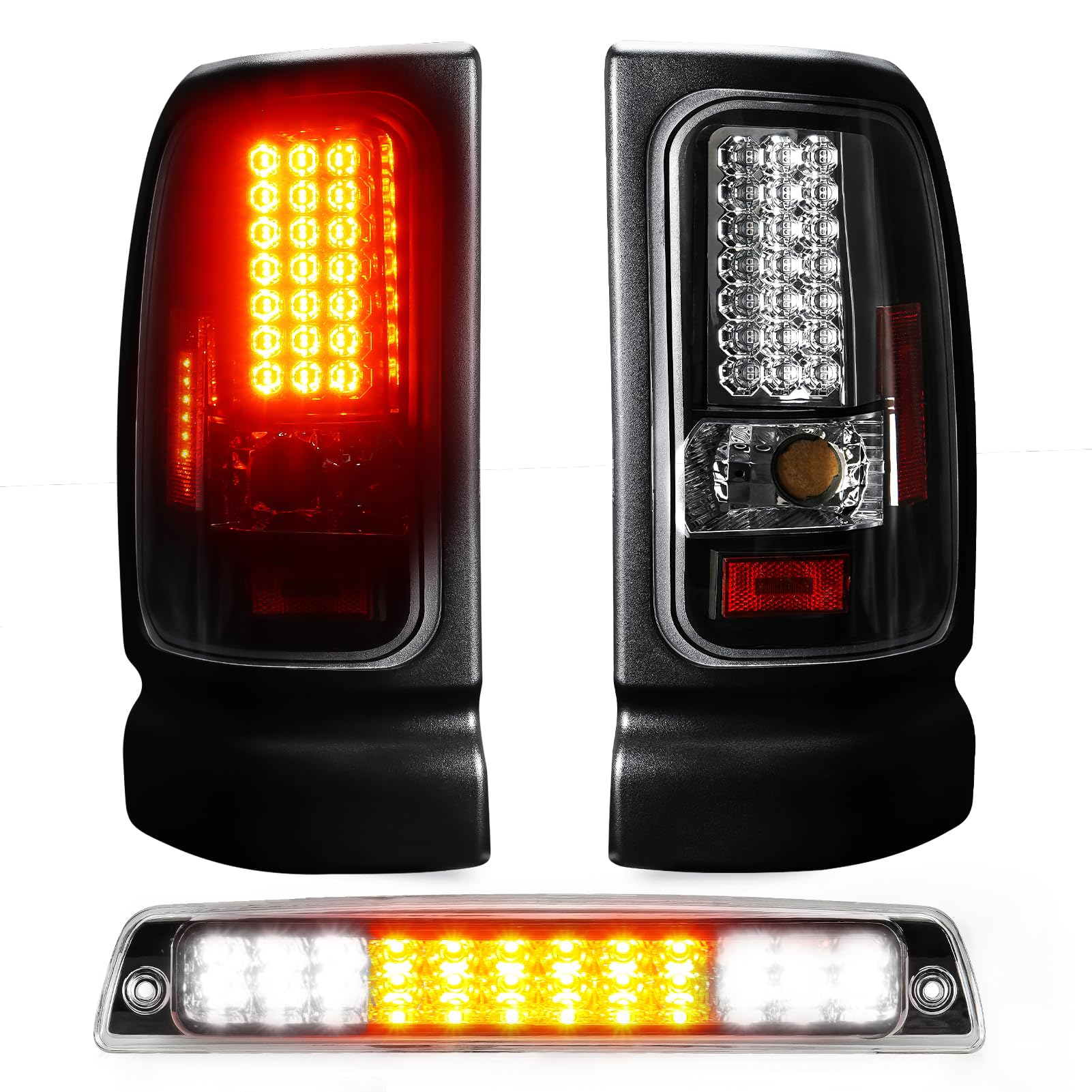 Photo 1 of Tresound Tail Light + 3rd Third Brake Cargo Lamp for Dodge Ram 1500 1994-2001, Ram 2500 3500 1994-2002 High Mount Stop Light Rear LED Taillight Assembly Chrome Housing Clear Lens