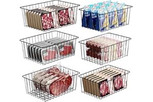 iSPECLE Upright Freezer Organizer Bins - 6 Pack Stand up Freezer Organizers for 16 cu.ft Upright Freezer Fully Utilizes Space Sort Frozen Food with Handle Easy to Move, Durable Freezer Baskets, Black