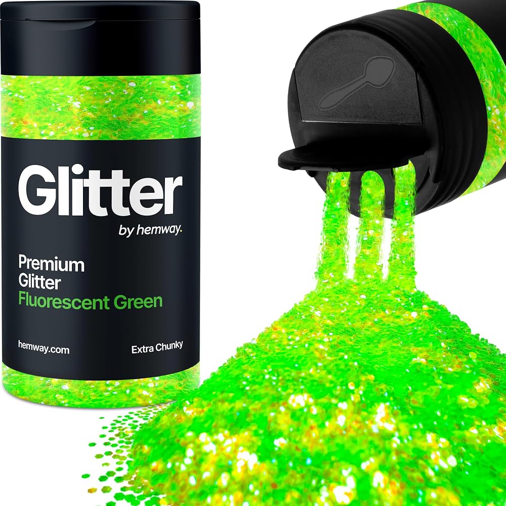 Hemway Fluorescent Green Glitter Shaker 130g Extra Chunky Glitters