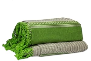 NOVICA Green and Grey Zapotec Cotton Bedspread, 'Oaxaca Fields' (King)