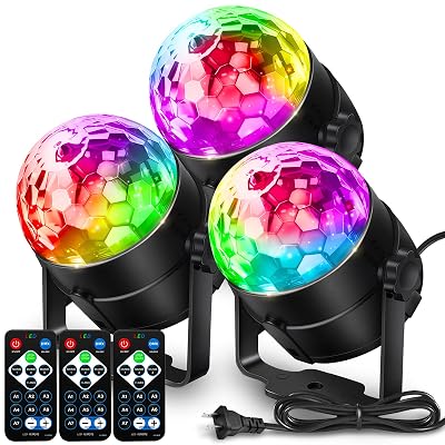 NEQUARE Disco Ball DJ Party Lights Sound Activated with Remote Control Strobe Lamp 7 Modes Stage Light for Home Room Dance Parties Karaoke Halloween Christmas Birthday Decorations[3-Pack]