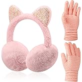 Hercicy Toddler Winter Earmuffs and Kids Gloves Set, Winter Kids Earmuff Warm Ear Muffs, 1 Pair Knit Gloves, Ages 3-10