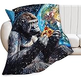 Funny Gorilla Blanket Fleece Soft Warm Plush Chimpanzee Animal Space Galaxy Throw Blanket Lightweight Plush Fuzzy Cozy Monkey Blankets for Kids Adult Suitable for Couch Sofa Bed 50"X40"