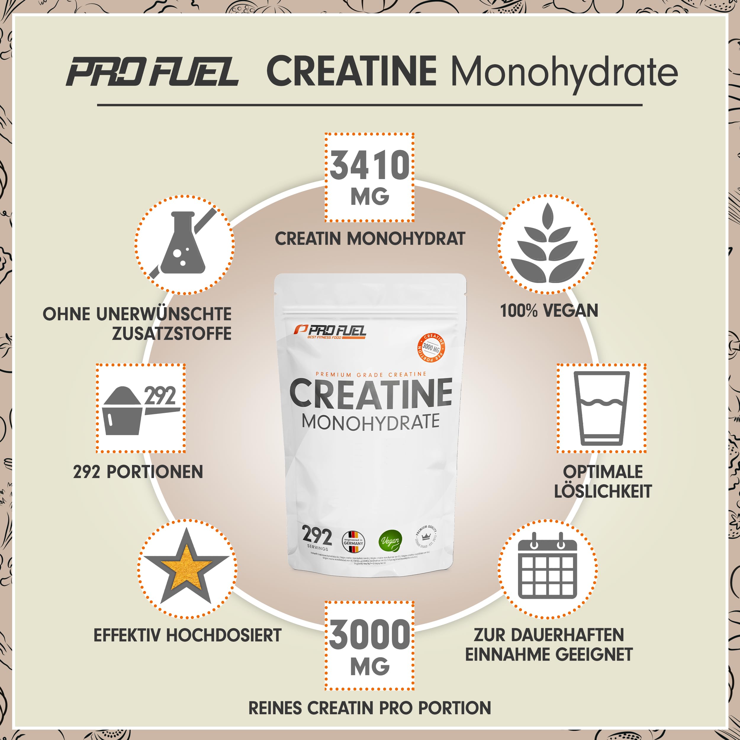 Creatin Monohydrat Pulver 1kg / 1000g reines Kreatin Monohydrat in mikronisierter Qualität - Creatine-Monohydrate mit 3000 mg Creatine pro Tag - Creatin-Pulver 100% vegan - Vorrat für 292 Tage 2