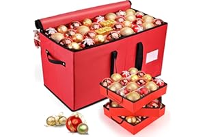 Mrrihand Christmas Ornament Storage Box, Ornament Storage Container with 8 Trays-Xmas Decoration Organizer Keeps 128 Holiday Ornaments 3-Inch, Dual Zipper Closure, 600D Tear-Proof（Red）