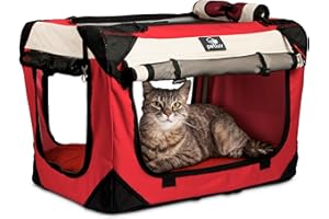 PetLuv Large Cat & Dog Carrier for 2 Cats or Medium Dogs, Soft-Sided, Collapsible with Locking Zippers, Portable Travel Bag with Soft Bed, Red
