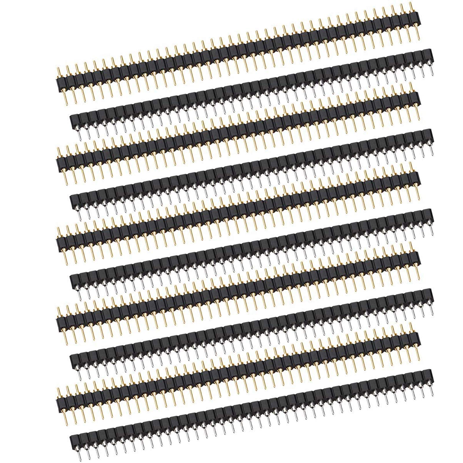CLDIY 5 Pairs Gold Plated ROHS Single Row Round Pin 140P 40P Straight Pin Header for PCB Board 2.54mm Pin Header for Computer Breadboard Gold
