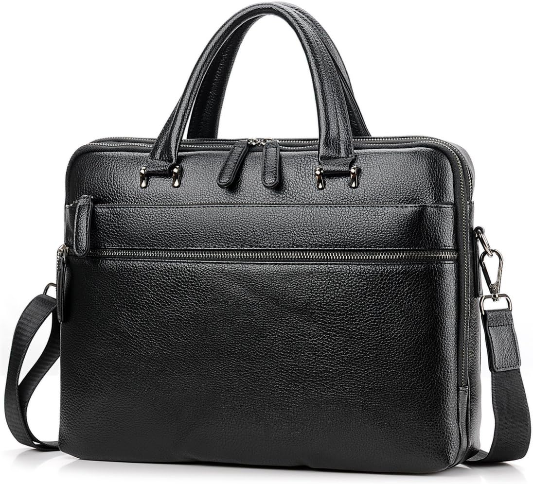 Men Leather Briefcase Vintage Handbag Mens Briefcases for men Laptop Messenger Mens Business Bag 8906 (Black)