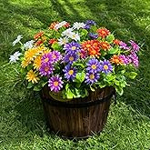 RIESEK 10 Bundles Artificial Flowers for Outdoor,UV Resistant Outdoor Fake Daisy Flowers,Faux Plants for Outside Hanging Planters,Artificial Plants for Indoor Porch Garden Home Wedding Decor(5 Color)