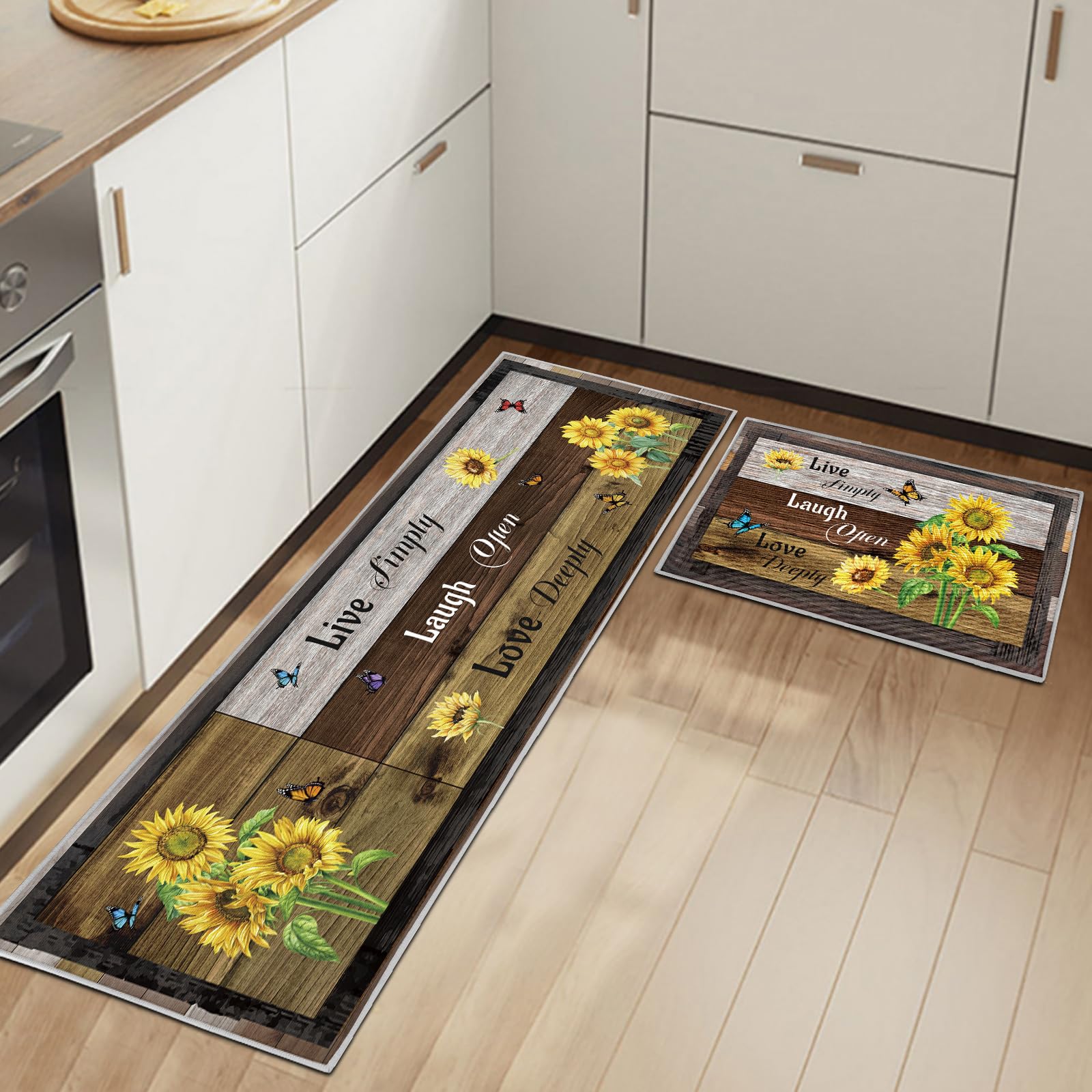 HSGLGNA Kitchen Rugs Runner Set of 2 Anti Fatigue Kitchen Floor Mat for Home Decoration Office Waterproof Non Slip Kitchen Rug Set Comfort Standing Mats (Sunflower, 40x60+40x120cm) — image 1