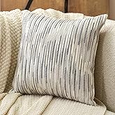 Aeckself Boho Striped Pillow Cover 18x18, Decorative Square Throw Pillow Cover Chenille Neutral Pillowcase for Couch Bedroom Living Room, Gray White
