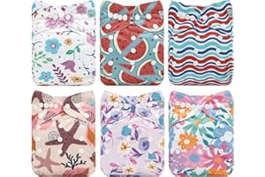 ALVABABY 6 Pack Cloth Diaper with 12 Inserts One Size Adjustable Washable Reusable Diaper Cover for Baby Girls and Boys