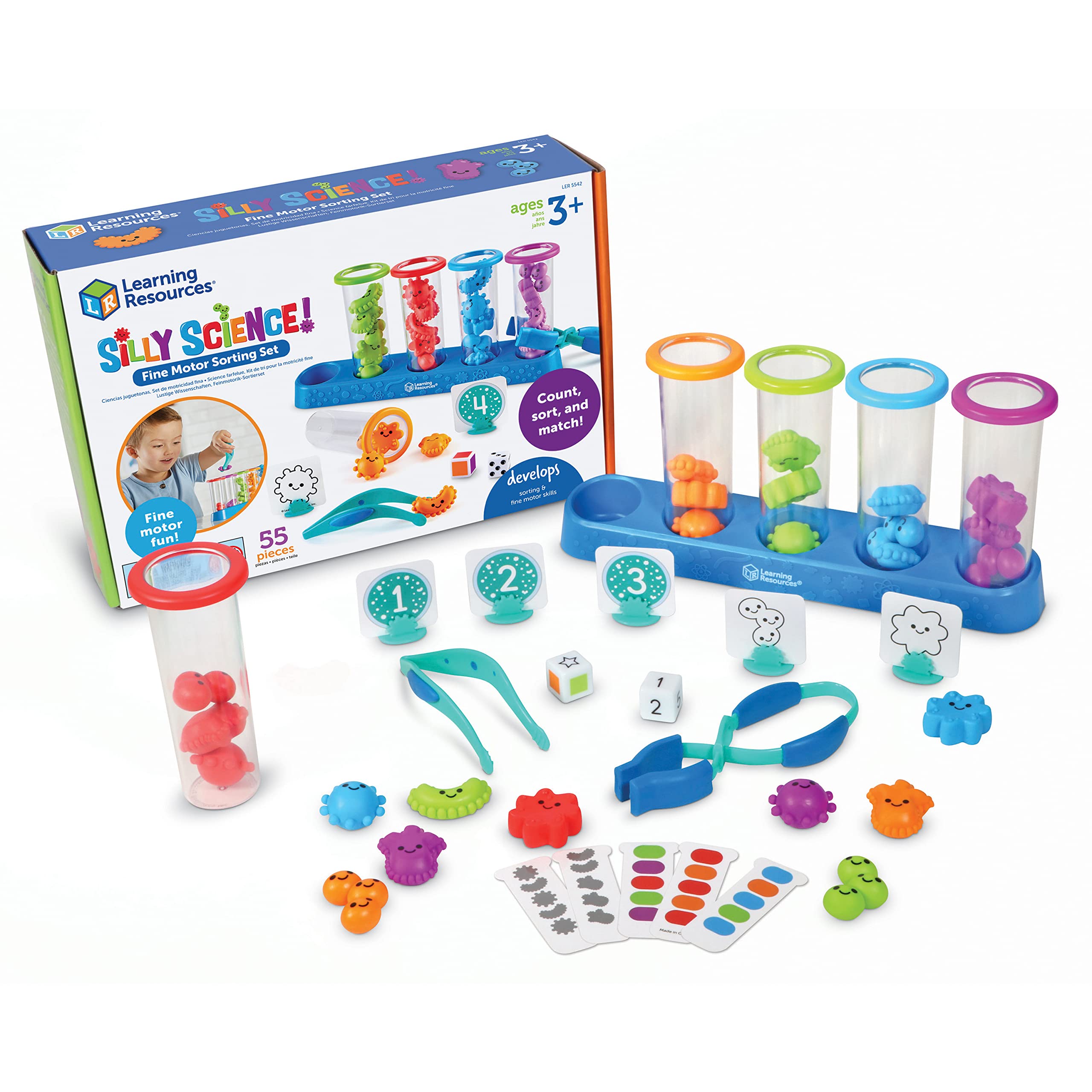 Learning Resources Silly Science Fine Motor Sorting Set, STEM Toys for Kids, Educational Toy, Preschool Fine Motor Skills, 50 Pieces, Age 3+, Multicoloured (LER5542)