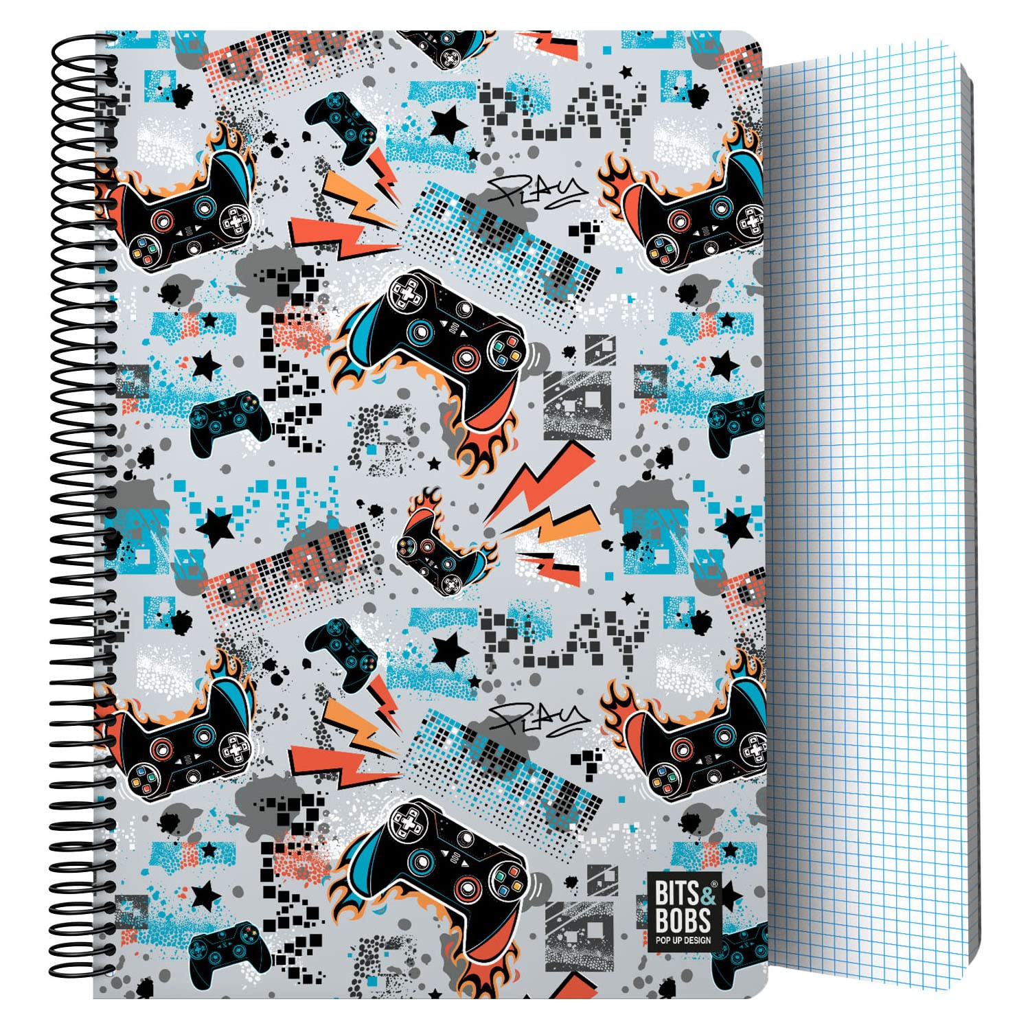 Grafoplás | Plastic Cover Notebook | 80 Squared Sheets 4x4 90 g | Folio Size | Spiral | Bits & Bobs Pop Up Design Play Collection | FSC Certified