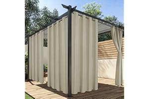 HolidayIdeas Outdoor Curtains for Patio Waterproof, 4 Panels - 54 x 84 Inch - Privacy Protection & Light Filtering Curtains Taupe Grommet Outside Curtains for Porch, Gazebo, Pergola, Backyard