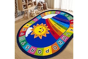 USTIDE Large Oval Educational Kids Rug 6x9,ABC Alphabet Colors Rainbow Fun Classroom Carpet Non-Slip Play Mat Washable Bedroom Playroom Rug Decor