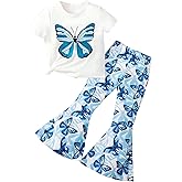 OLMRJKD Kid Toddler Girl Clothes Outfits Short Sleeve Butterfly Top Flared Leg Pants Summer Clothing Set