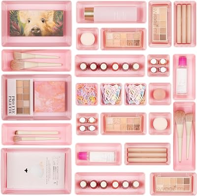 Vtopmart 25 Pcs Drawer Organizer Set 4 Sizes Clear Plastic Trays