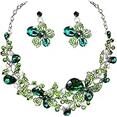 MMonesu Crystal Flower Bib Statement Necklace Set Chunky Diamond Flower Statement Necklace & Earrings Drama Bib Collar Jewelry Set for Women Prom Party Jewelry
